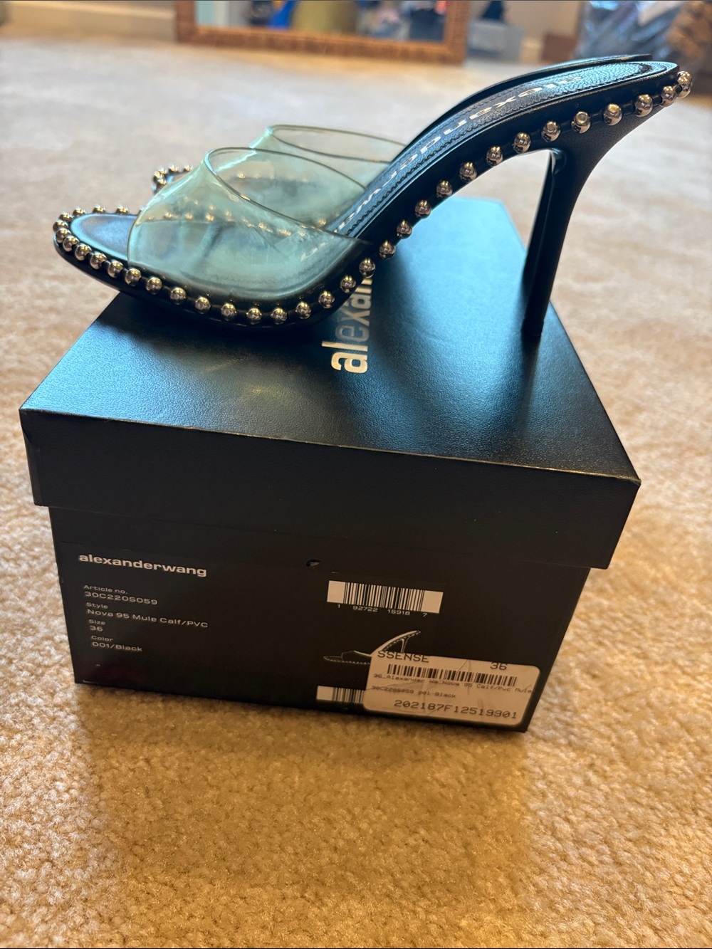 Alexander Wang Black Clear Bead-Trim Slide Mules - Picture 2 of 3